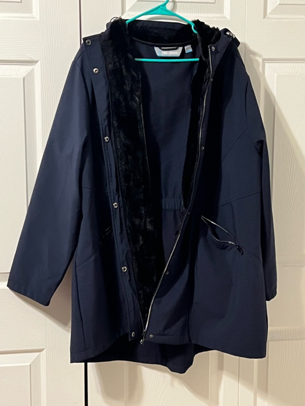 Women’s Navy Hooded Coat with Faux Fur Lining